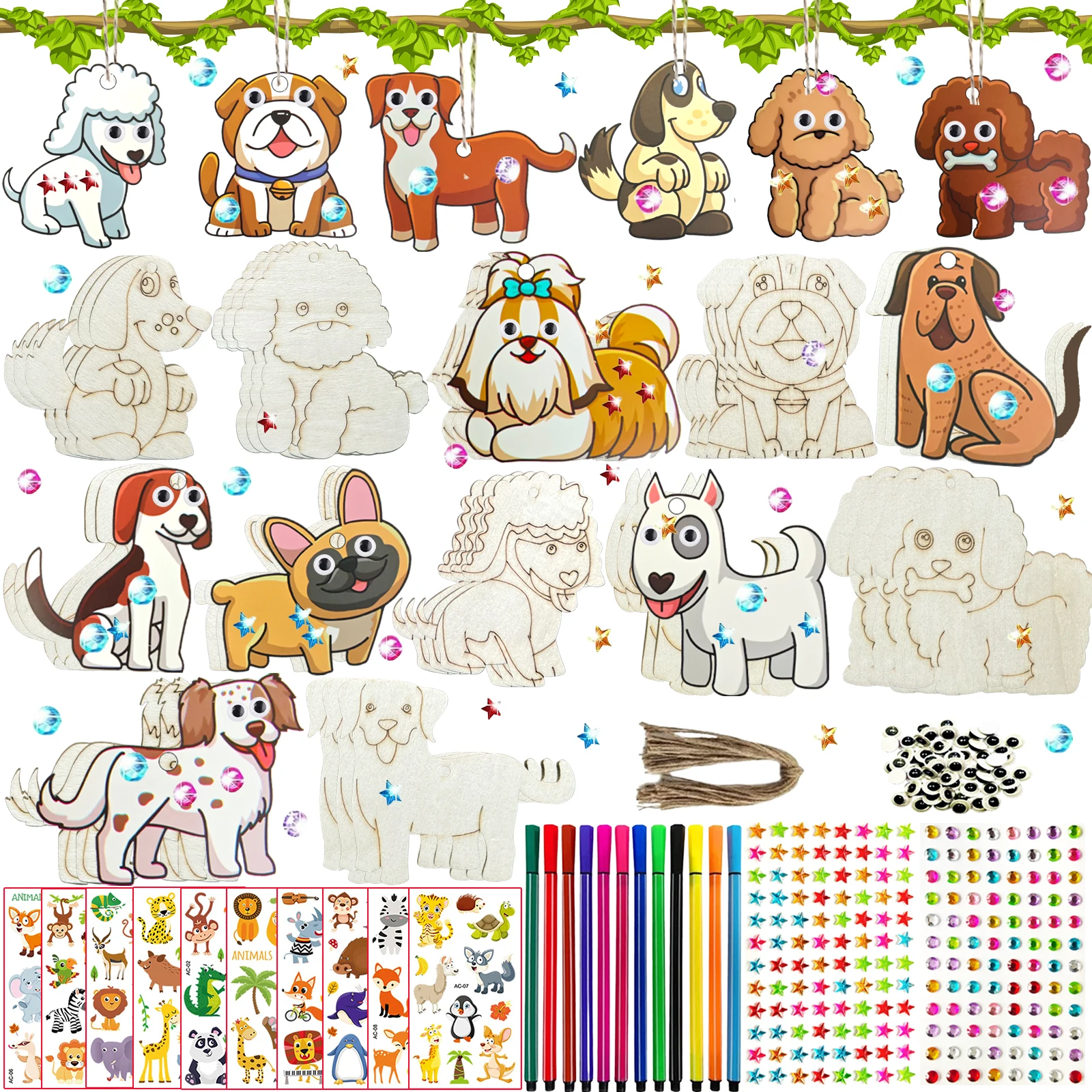 Dog Themed Animal Woodworking Kits, 24 Unpainted Wooden Dogs, Wooden Crafts, DIY Crafts 1005009524687435