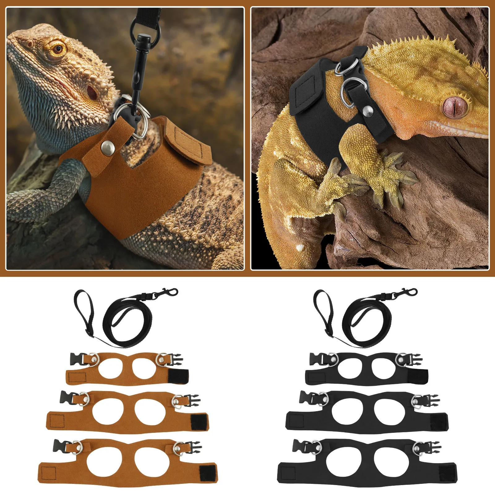 Bearded Dragon Harness and Leash Set Adjustable Soft Leather Lizard Harness 3 Sizes For (3 Pack) 1005009525143670