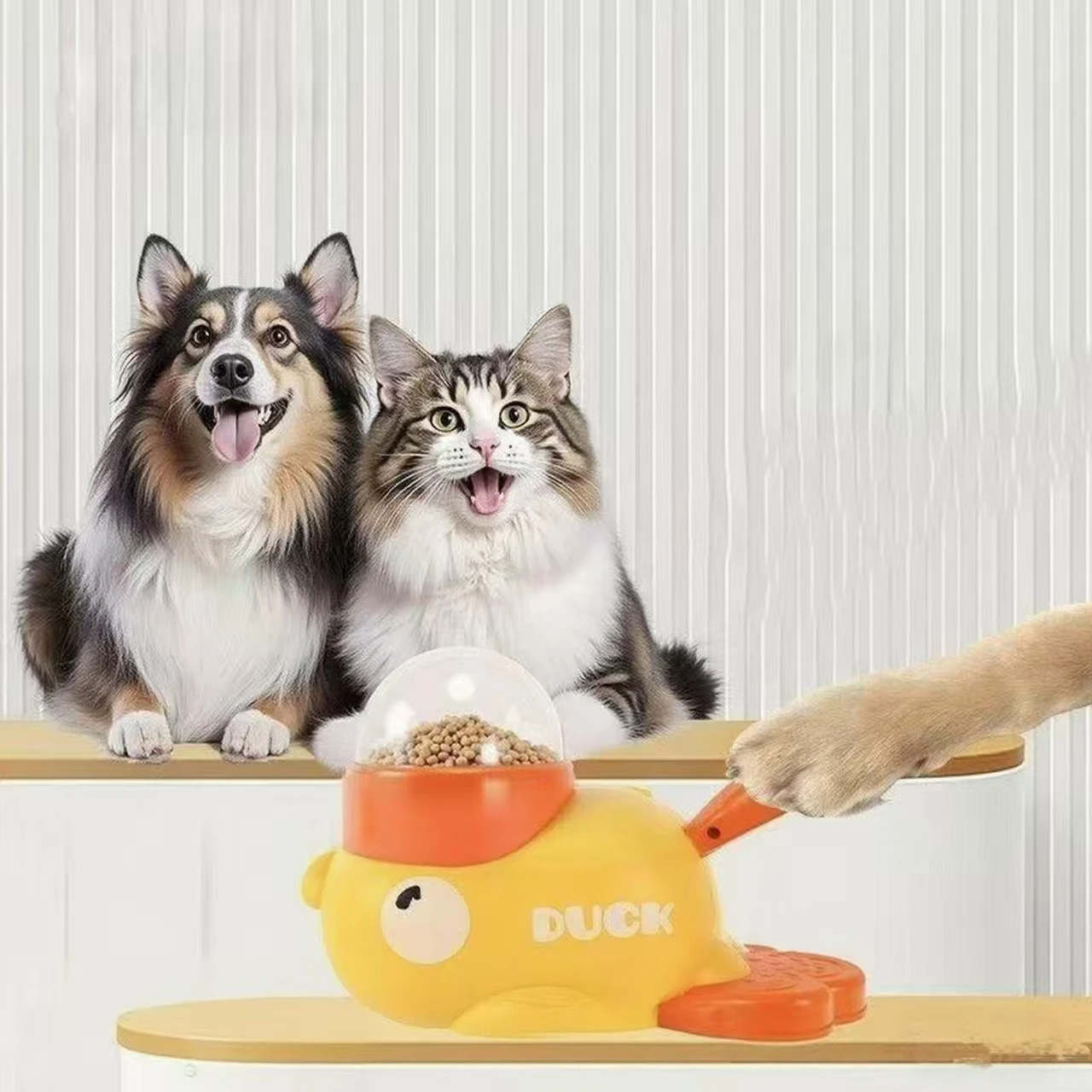 Yellow Duck-Shaped Interactive Cat Treat Dispenser Durable Plastic Training Dogtoy Puzzle Slow 1005009539129409