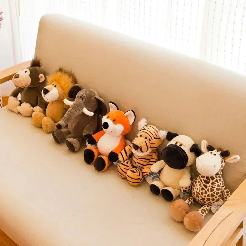 Kawaii Jungle Animal Plush Toys Forest Dog Zebra Elephant Lion Fox Giraffe Children's Doll (25CM) 1005009539336068