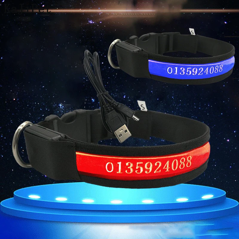 Dog Collars Personalized with Name/Phone Prevent Loss LED Night Safety Necklace Pet Collar Small 1005009546568982