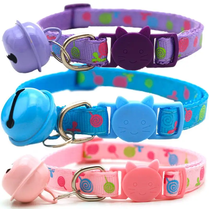 Adjustable Cartoon Color Cat Buckle Lollipop Bell Cat Collar 1.0 Cat Head Safety Buckle Collar Pet 1005009550104392