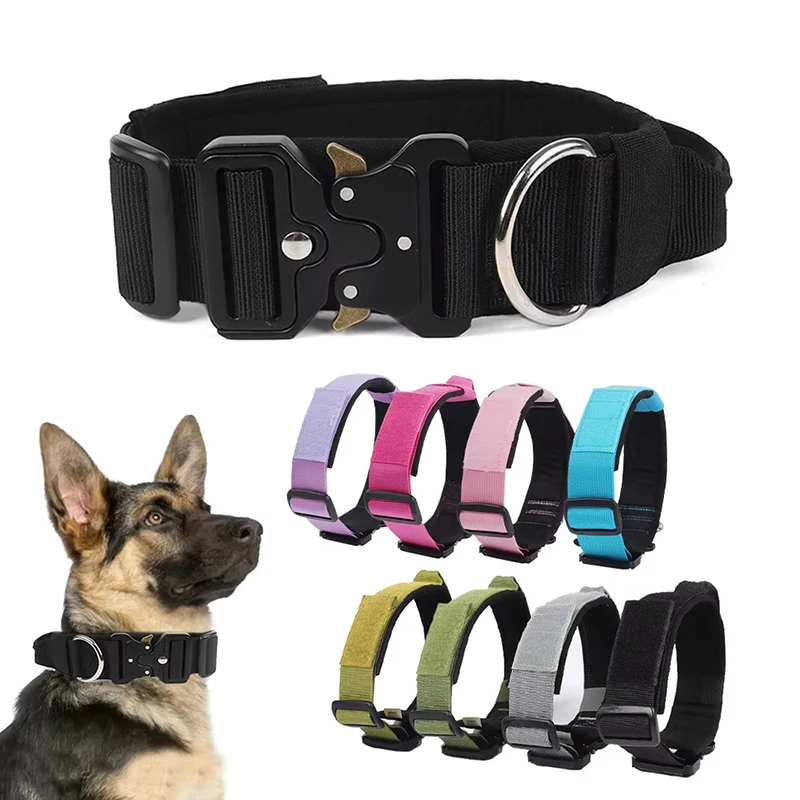 Adjustable Tactical Dog Collar with Metal Buckle Outdoor Walking Training Durable Nylon Collars 1005009581285102
