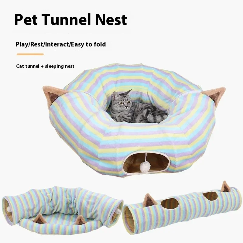 Interactive Cave Toy Multi Function Detachable Foldable Cat Banana Tunnel Bed with Cushion Mat 1005009606464873