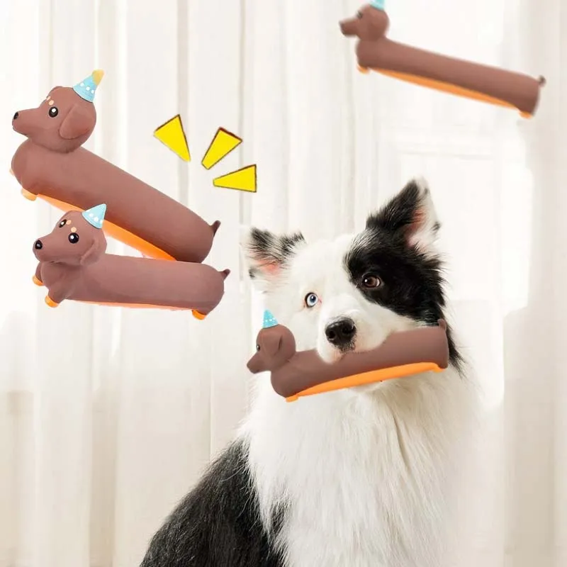 Dog Chewing Toy Simulated Dachshund Squeaky Bite Resistant Puppy Training Silicone Teeth Cleaning 1005009637634744