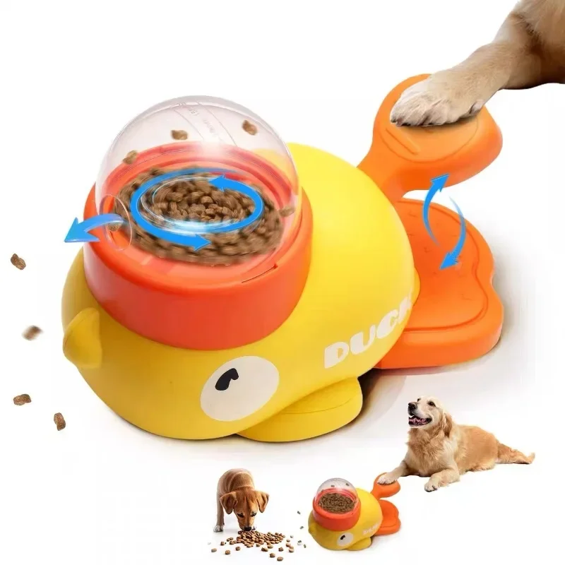 Interactive Dog Toy Pet Automatic Food Treat Dispenser Cartoon Duck Design Slow Food Pet (2 In-1) 1005009653142897