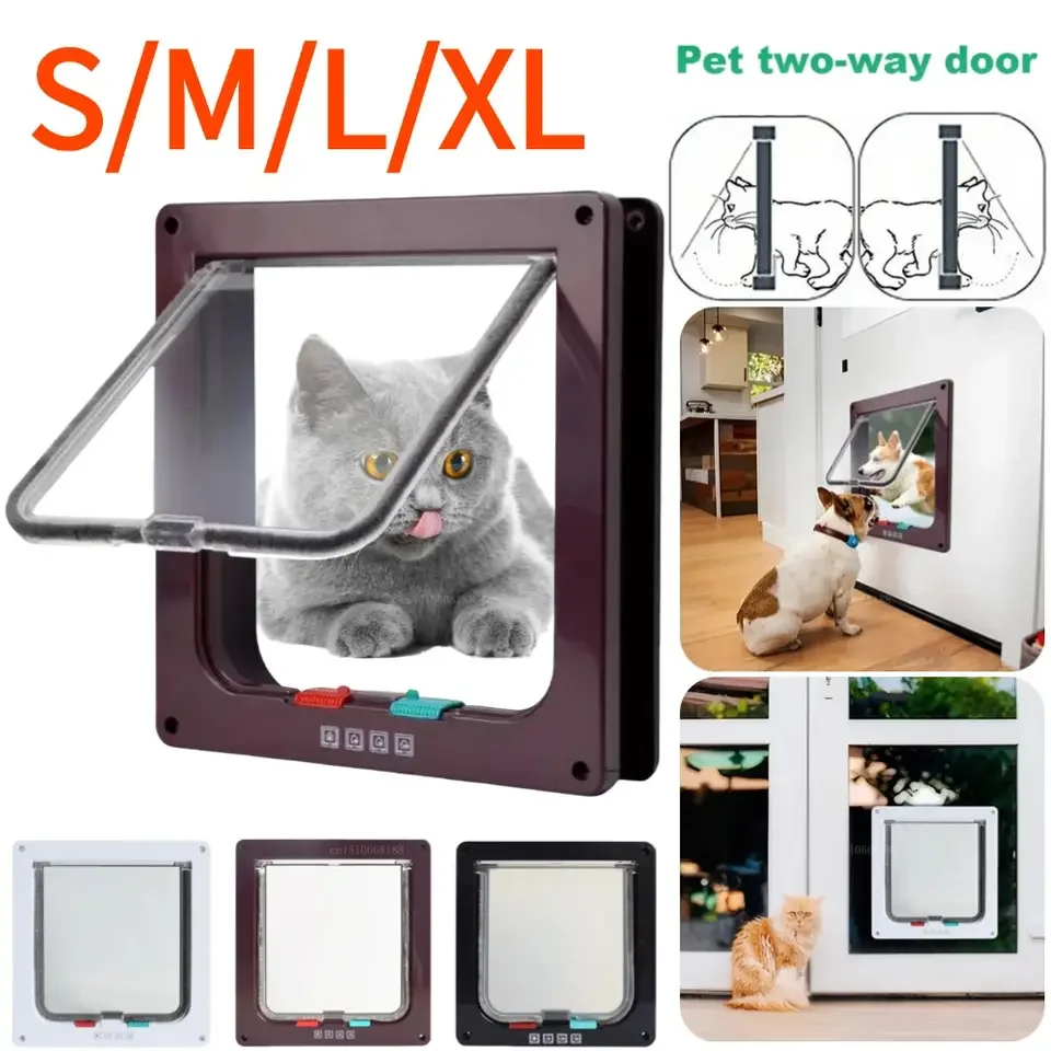 Weather Proof Cat Door 4 Way Locking for Cat Up to 20 Lbs for Interior Doors, Cabinet 1005009657090883