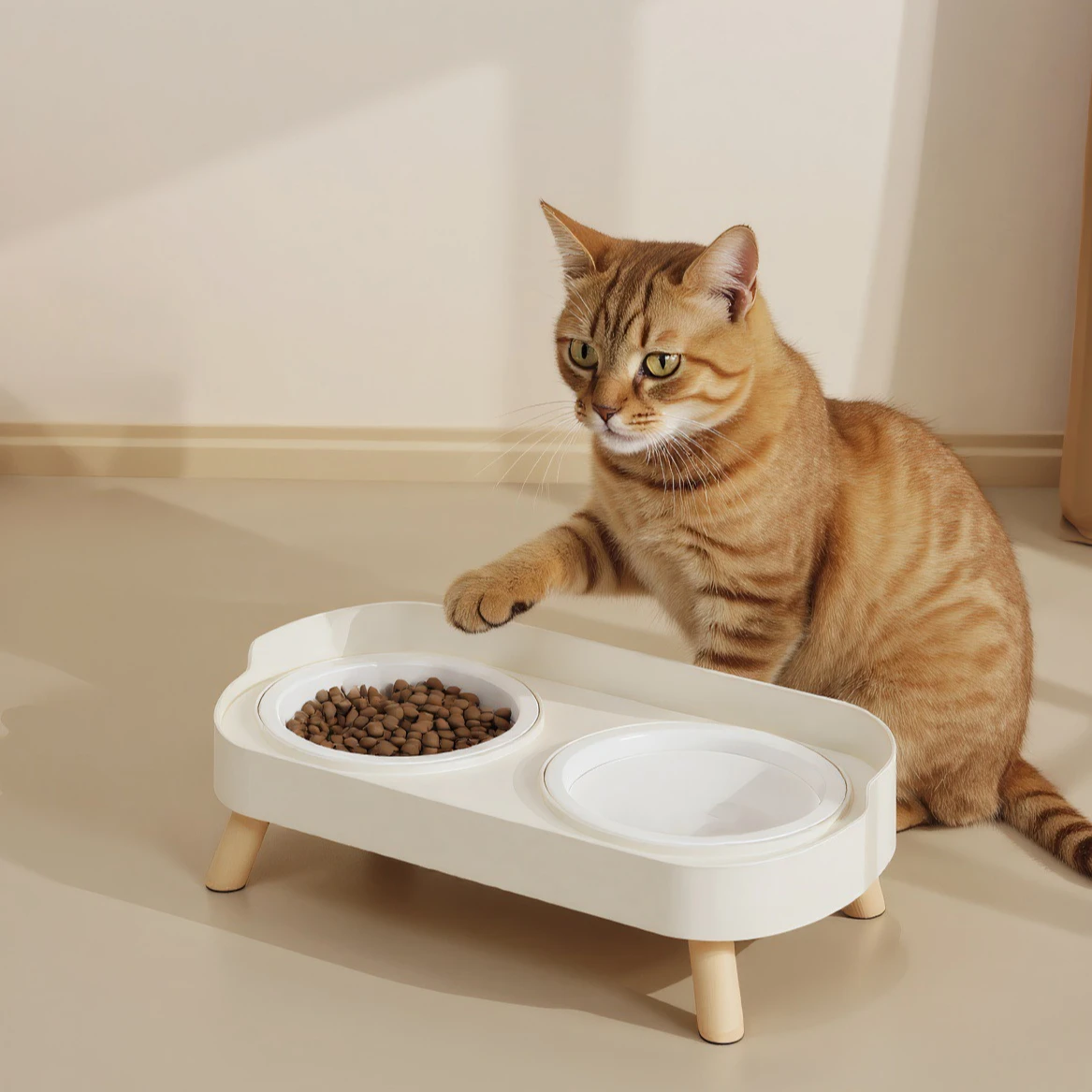Double Pet Bowl No Spill Food Water Feeder with Stand Neck Support for Cats Dogs Anti Knock Slip 1005009668632201