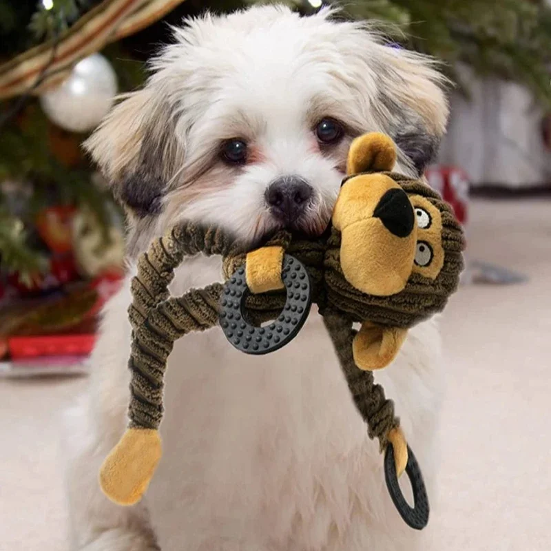Squeaky Puppy Toys Plush Teeth Cleaning Chew Toy Calf Bear Monkey Shape Doll Dog Training 1005009685667447