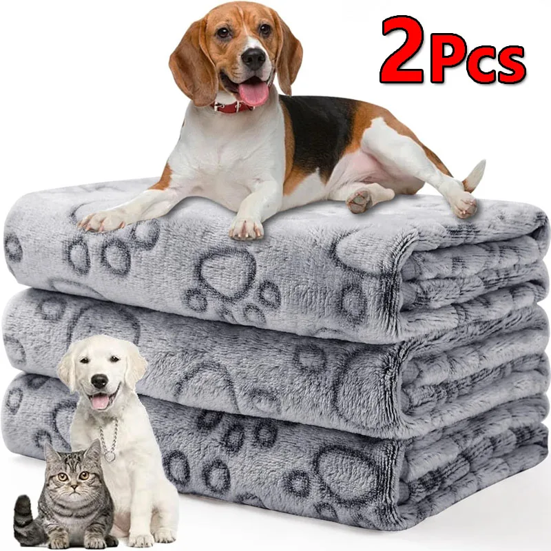 Soft Fluffy Dog Blanket Flannel Dog Sleeping Blanket Paw Print Pattern Pet Mat (2PCS) 1005009694814399