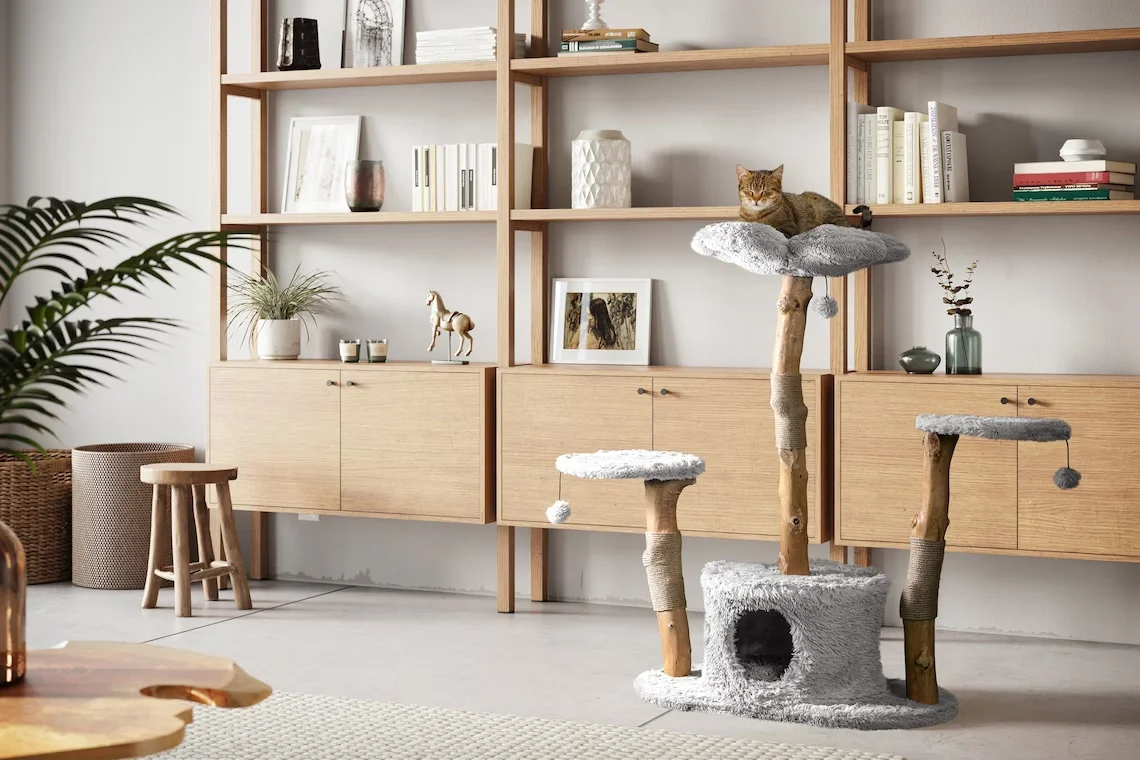 Custom Modern Cat Tree Tower for Large Cats Real Branch Luxury Wooden Condo 1005009715236640