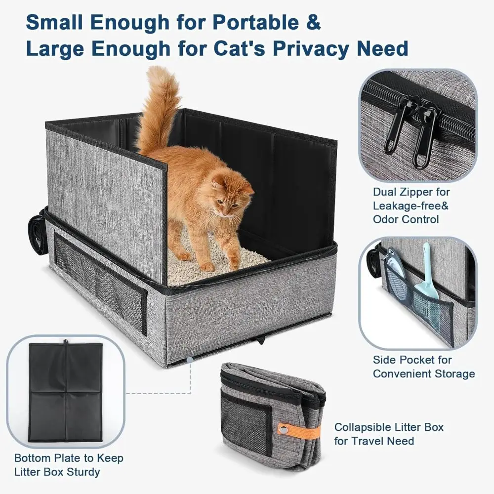 Portable Collapsible Cat Litter Box Leak-Proof Water-Resistant Travel Kitty Litter Pan 1005009716530762