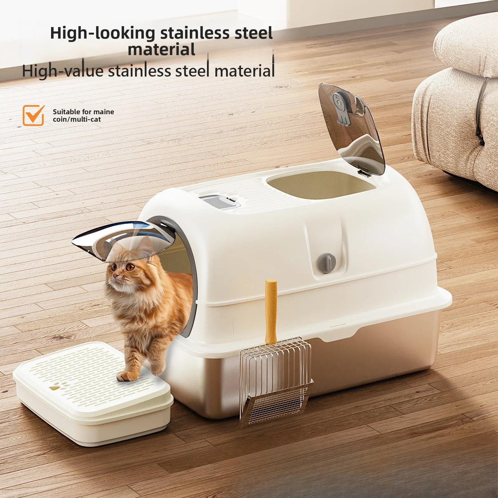 Cat Litter Tray, Fully Enclosed Cat Toilet, Extra Large, Splash-Proof, with Sand, for Kittens 1005009736810839