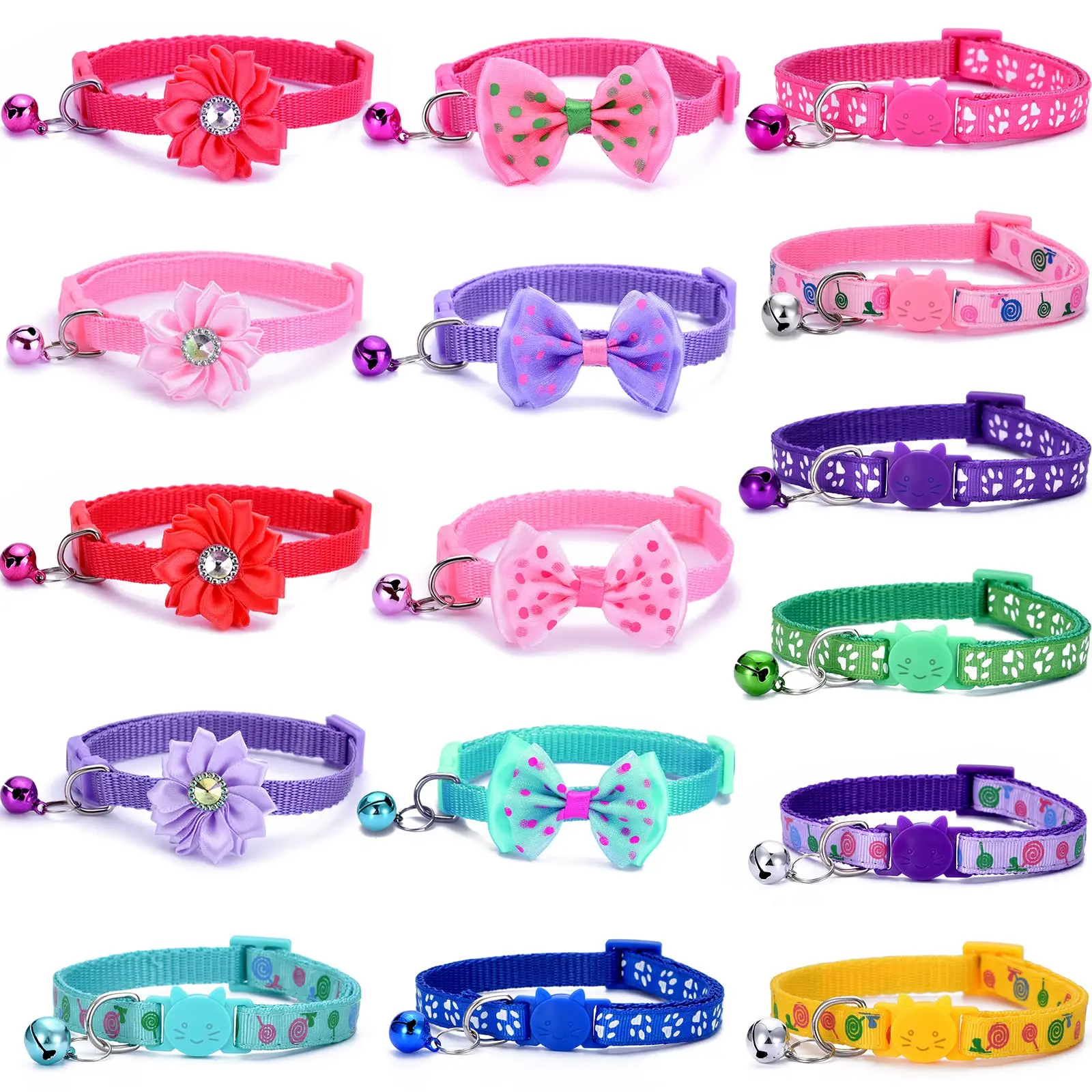 Cute Cat Collars and Bells-Separate for Girls Kittens, Bow Design-Kitten Supplies (16 PCS) 1005009750003519