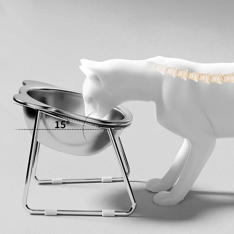 Raised Cat Bowls Tilted Neck Guard Cat Food Bowl 304 Stainless Steel Shatter-Resistant Elevated 15 1005009791805583
