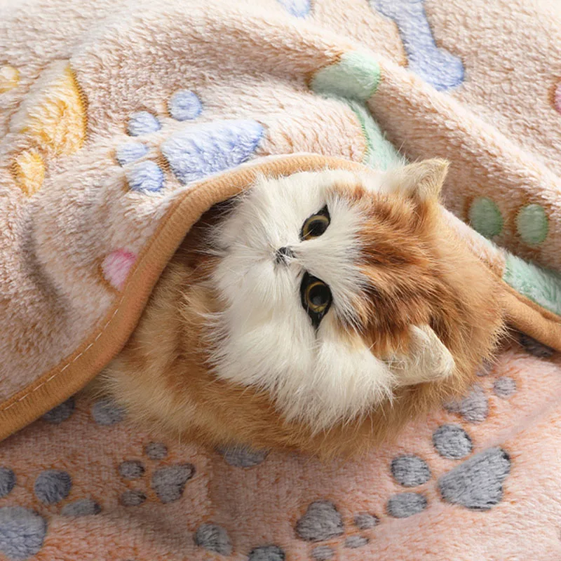 Winter Velvet Pet Sleeping Warm Blanket with Paw/Dot/Bone Pattern, Dog Cat Washing Towel 1005009804613882