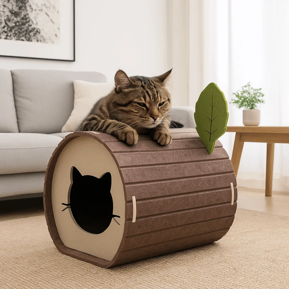 Fun Felt Cave Cat House Tree Hole Semi-Enclosed Cat Scratching Post Wear-Resistant Foldable Cat Bed 1005009824923754