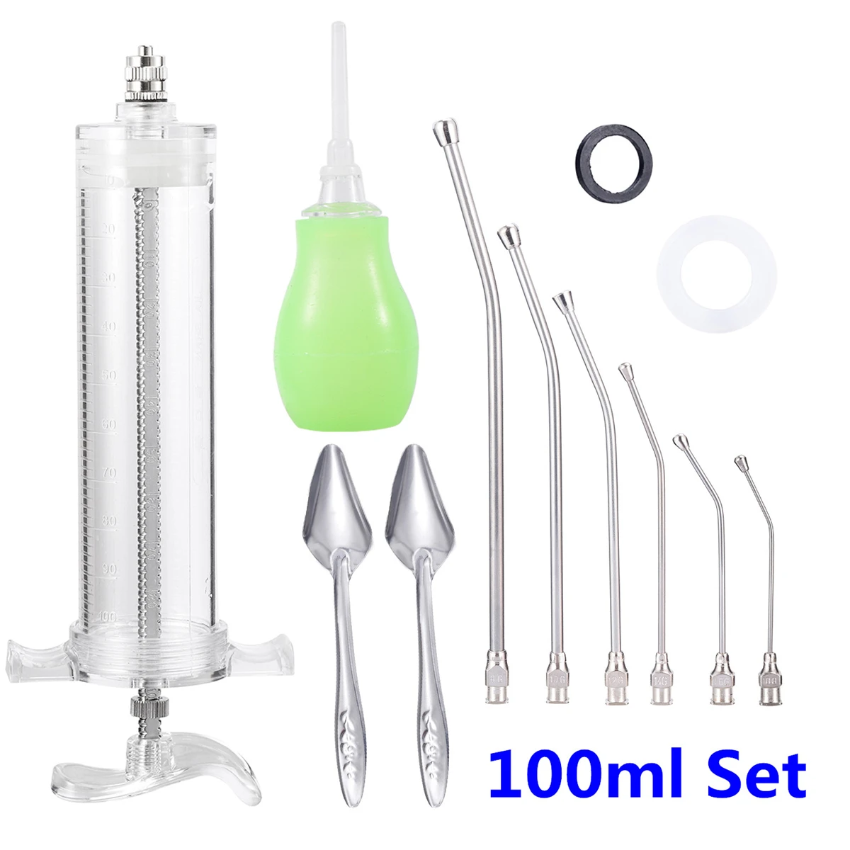 Pet Birds Feeding Medicine Syringe Kit Stainless Steel Parrot Pigeon Chicks Manual Spoon (100ml) 1005009826986568