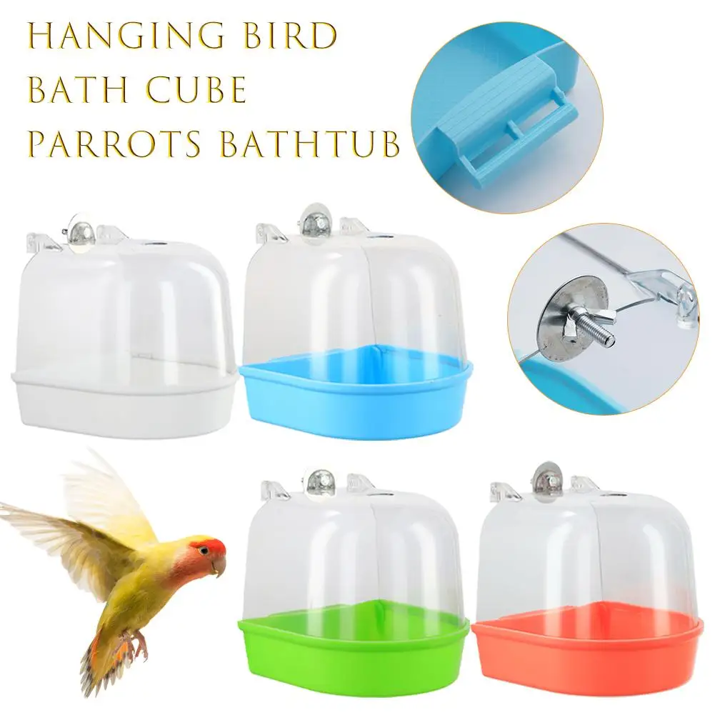 Bird Bath for Cage Cleaning Pet Supplies Cockatiel Bathtub with Hanging Hooks Acrylic Clear Cube 1005009833909348