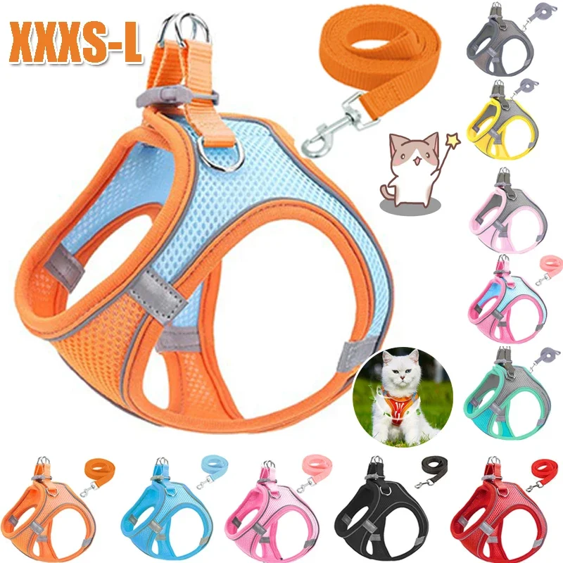 XXXS-L Reflective Pet Harness Dogs Strap with Leash Adjustable Harness Vest Breathable Collars 1005009835995053