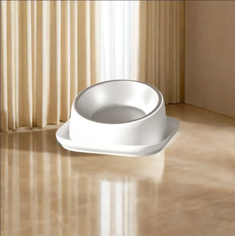 Tilted Cat Bowl Stainless Steel Neck Protection Anti Slip Plastic Base Pet Food Water Feeder 1005009886496170