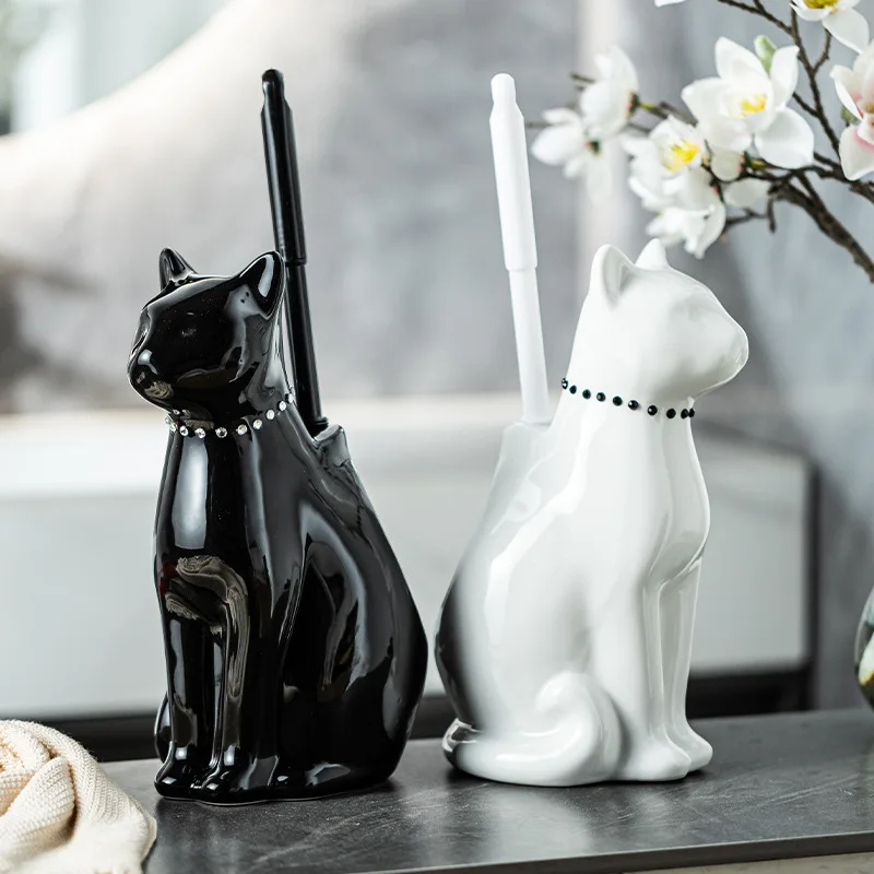 Creative Ceramic Cat Toilet Brush Home Bathroom Cleaning Long Handle 1005009890566151
