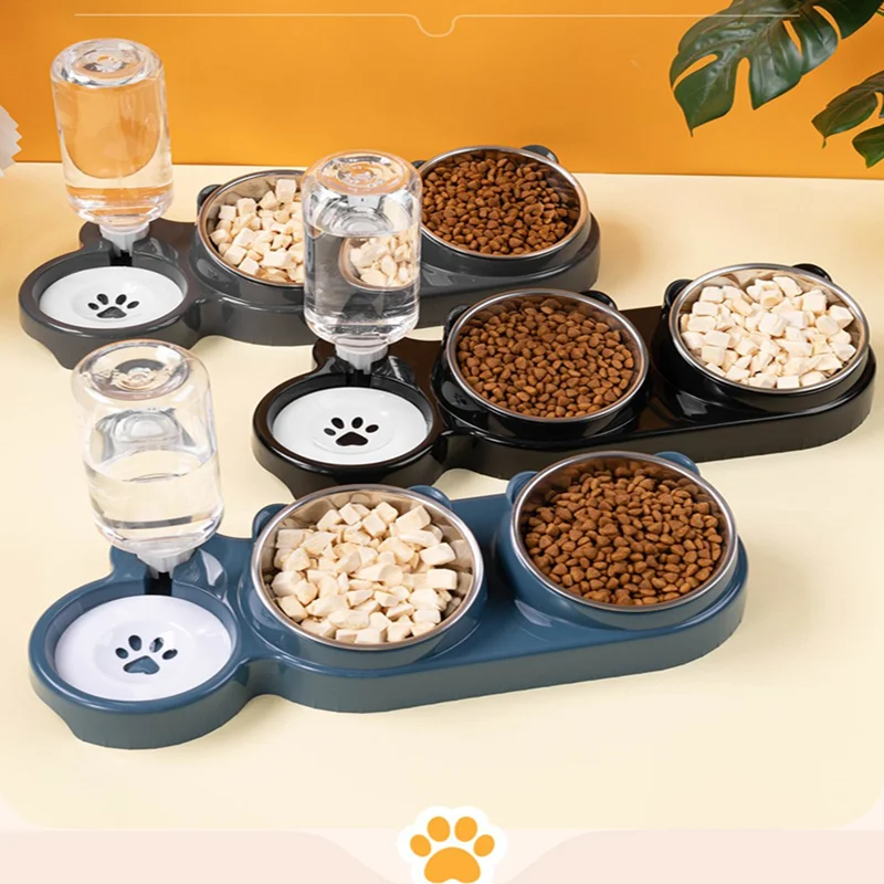 Cat Bowl Slanted Mouth Dog Bowl Cat Rice Bowl Double Bowl Stainless Steel Automatic Refilling Pet 1005009895537888