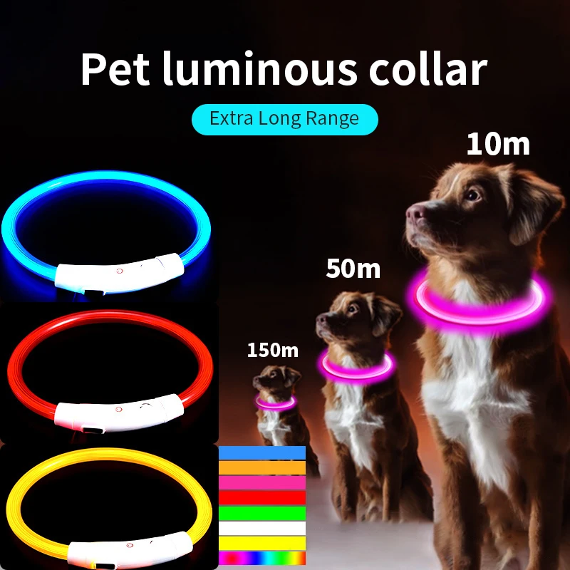 PVC LED Fiber Optic Dog Collar, USB Rechargeable Night Safety Light, Multi-Color 1005009903672597
