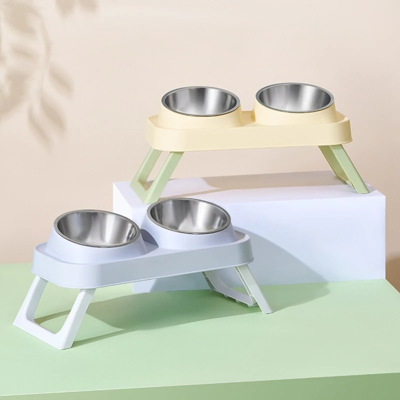 Elevated Pet Feeder: Portable Foldable Dual Stainless Steel Bowls with Non-Slip Base 1005009939604091