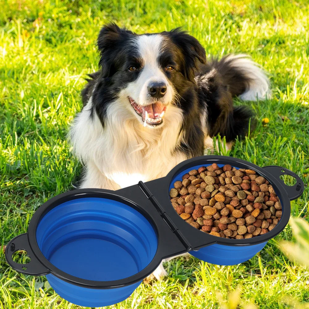 2-In-1 Foldable Dual Bowl Feeding Bowl Portable Outdoor Travel Dog and Cat Drinking Bowl (1 Piece) 1005009948344913