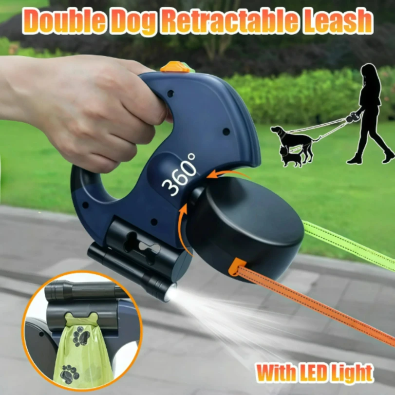 Auto Retractable Double-Ended Dog Leash 3m with LED Flashlight Waste Bag Box Roulette 360 Degree 1005009973476951
