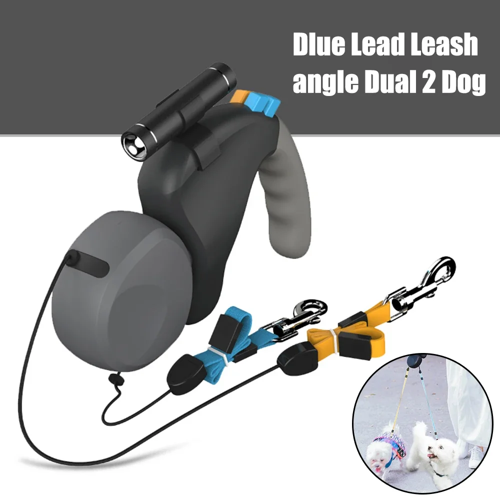 For 2 Dogs Walking Pet Traction Rope Belt Retractable Adjustable Double with Light Dual Dog Leash 1005009984287021