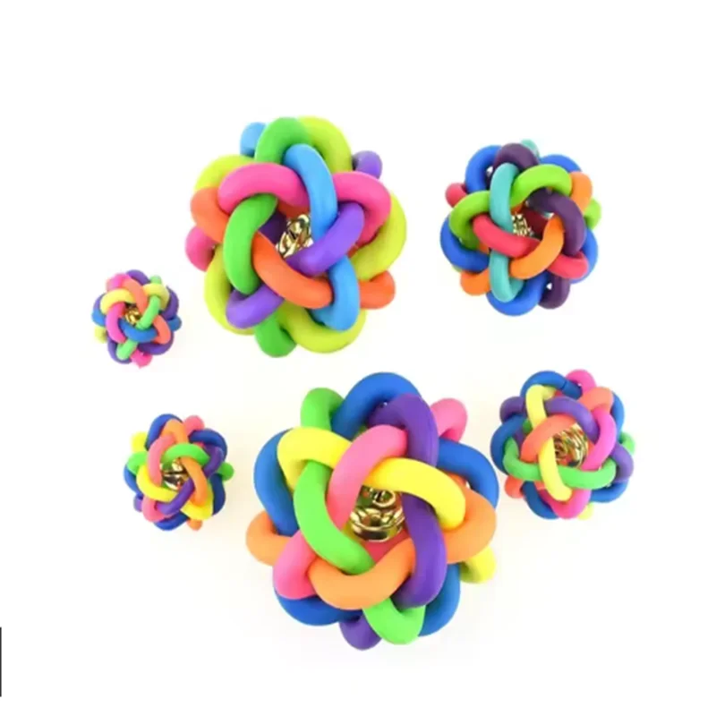 Cute Dog Toy Interactive Pet Dog Ball Toy with Small Bell Cat Toy Rainbow Pet Chew and Play 1005010012275517