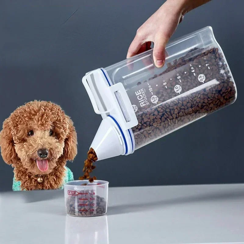 1.5kg/2kg Dog Cat Food Pail Plastic Storage Tank with Measuring Cup Container Moisture-Proof Sealed 1005010019829738
