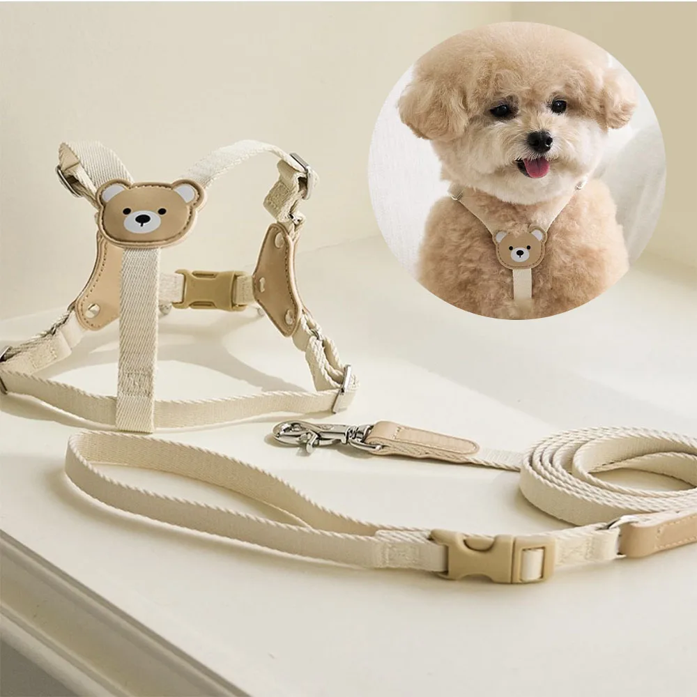 Pet Harness and Leash Set for Small Meduim Dogs Adjustable Cute Beige Puppy Harness Vest with Lead 1005010026868762