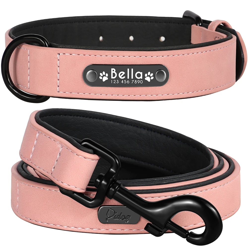Custom Dog Collar Leash Set PU Leather Collars Soft Padded Pet Necklace with Lead Rope for Small 1005010038298322