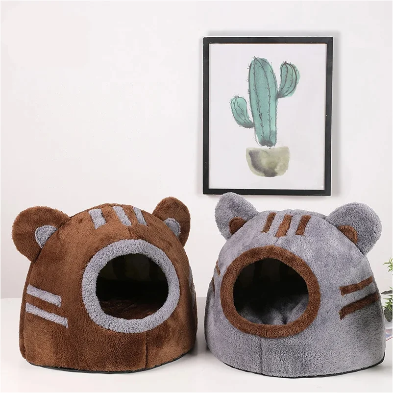 Winter Deep Sleep Comfort Cat Bed Cute Bear Head Shape Nest Pets Tent Cozy Cave for Cats House Soft 1005010047270130