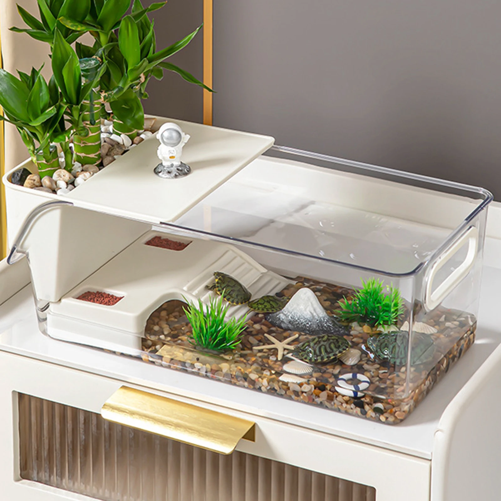 Turtle Tank with Basking Ramp Reptile Habitat Resting Accessories for Amphibians Tortoises Feeding 1005010073053560