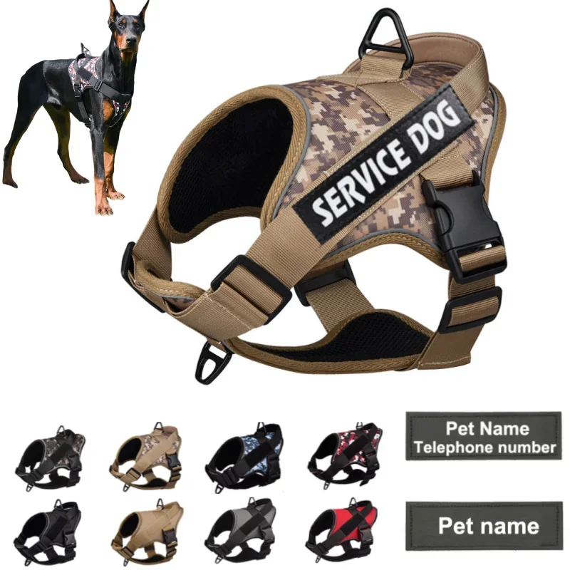 Personalized Tactical Dog Harness Customized Name Tags No Pull Breathable Adjustable Pet Harness 1005010073850039