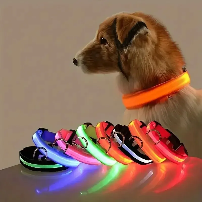 Nylon LED Night Safety Flashing Glow in the Dark Dog Leash Dogs Luminous Fluorescent Pet Dog Collar 1005010078766683