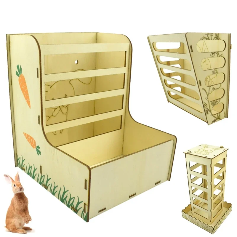 Wooden Hay Feeder Rabbit Cage Chinchilla K5DC Guinea Pig Rack Small Animal Feeding Bowl 1005010101993250