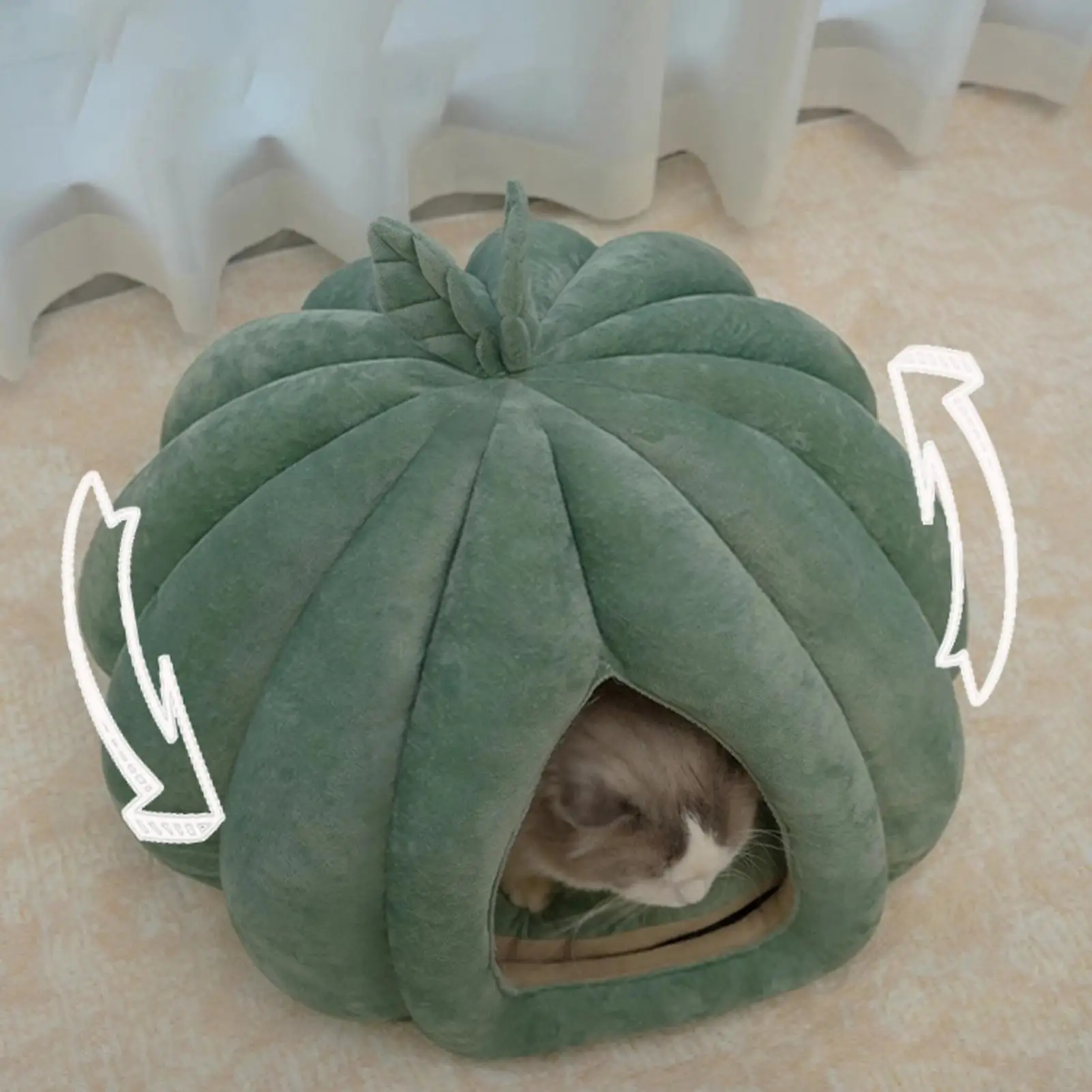 Thickened Halloween Pet Bed Enclosed Cat Nest Warm Cat Bed Pumpkin Shape Pet Sleeping House 1005010107333001