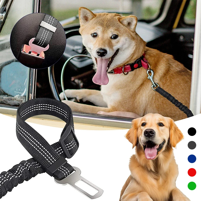 Pet Dog Seat Belt Adjustable Harnesses Lead Restraint Nylon Elastic Reflective 1005010115463789