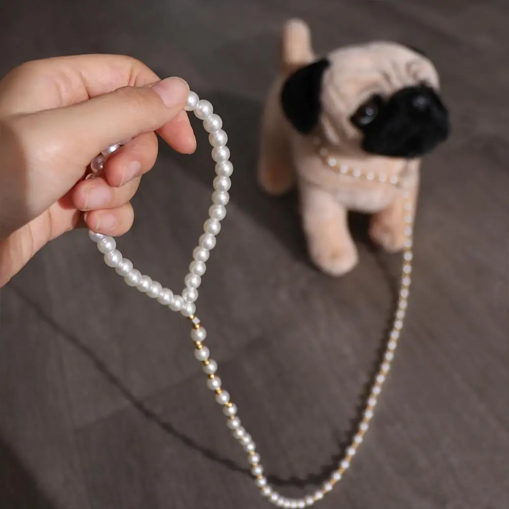 Pearls Dog Harness Leash Imitation Pearls Luxury Beaded Dog Leash Strong Alloy Hook Pet (120cm) 1005010129555121