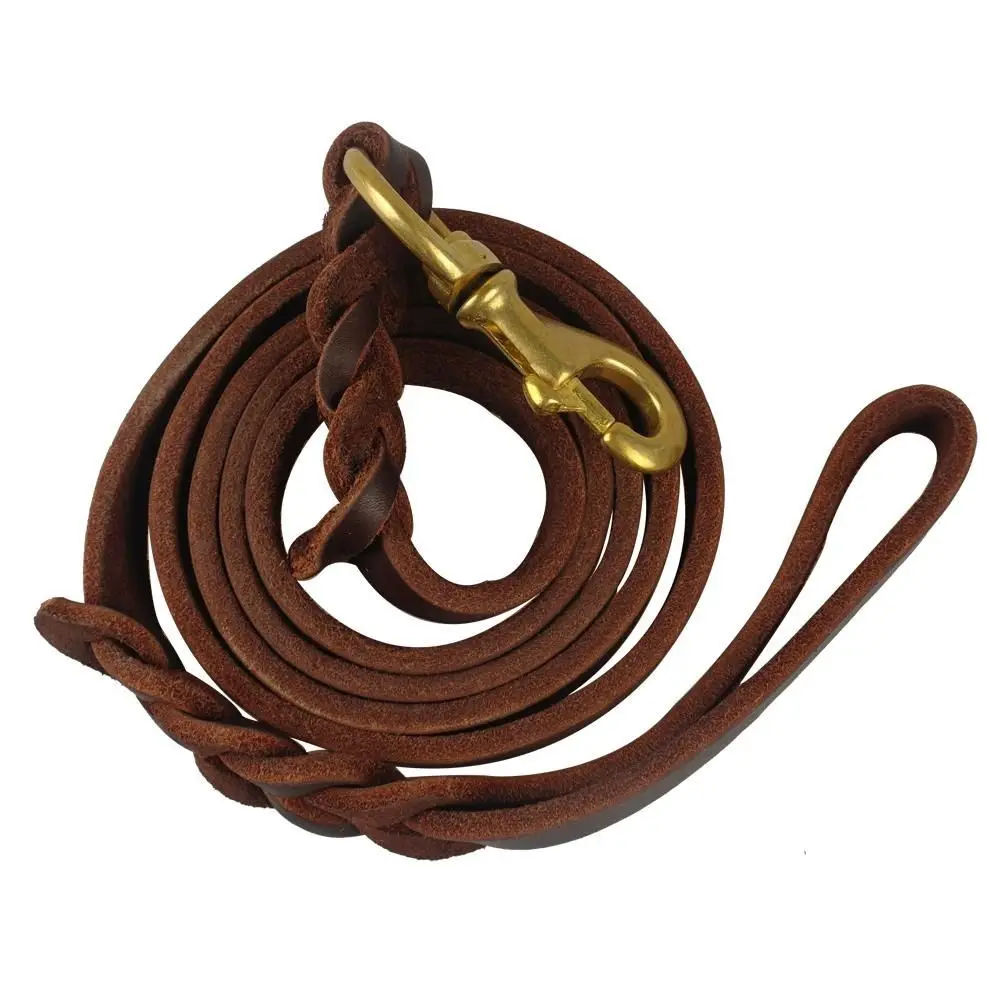 Training Walking with Copper Hook Leather Braided Dog Leash Brown Soft Dog Traction Rope Durable 1005010136126339