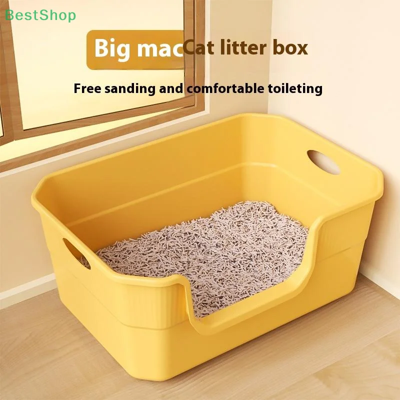Extra Large Cat Litter Box;semi-Enclosed & Open Design, Anti-Splash Cat Toilet with High Sides 1005010142381277