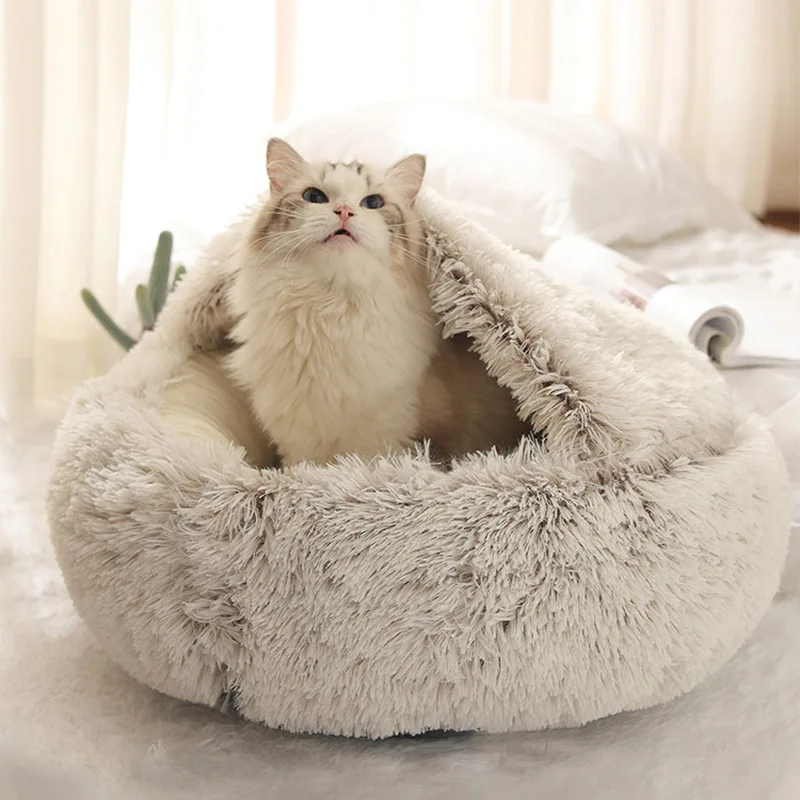 Winter Pet Bed Cats Mattress Warm Plush with Cover Round Cat Dog Sleeping Nest Cave 1005010143129212