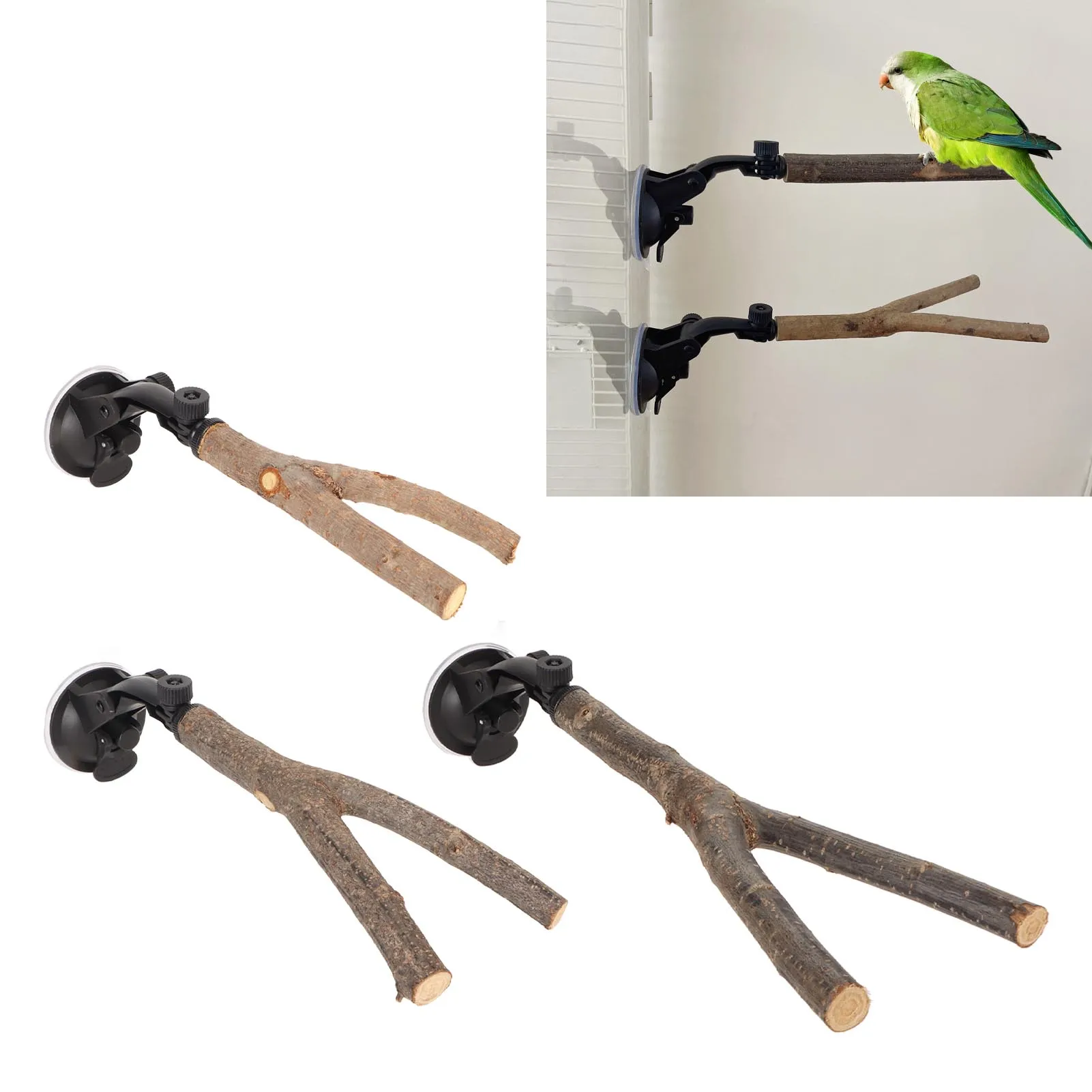 Bird Branch Perch Stand with Suction Cup Training Interactive Wooden Parrot for Small Medium 15cm 1005010146421086