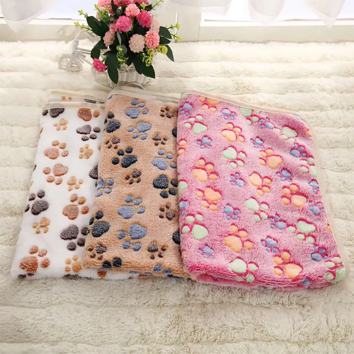 Soft Fluffy Multicolor Pet Blanket Cute Dog Paw Print Mat Warm and Comfortable for Cat Dogs 1005010153532612