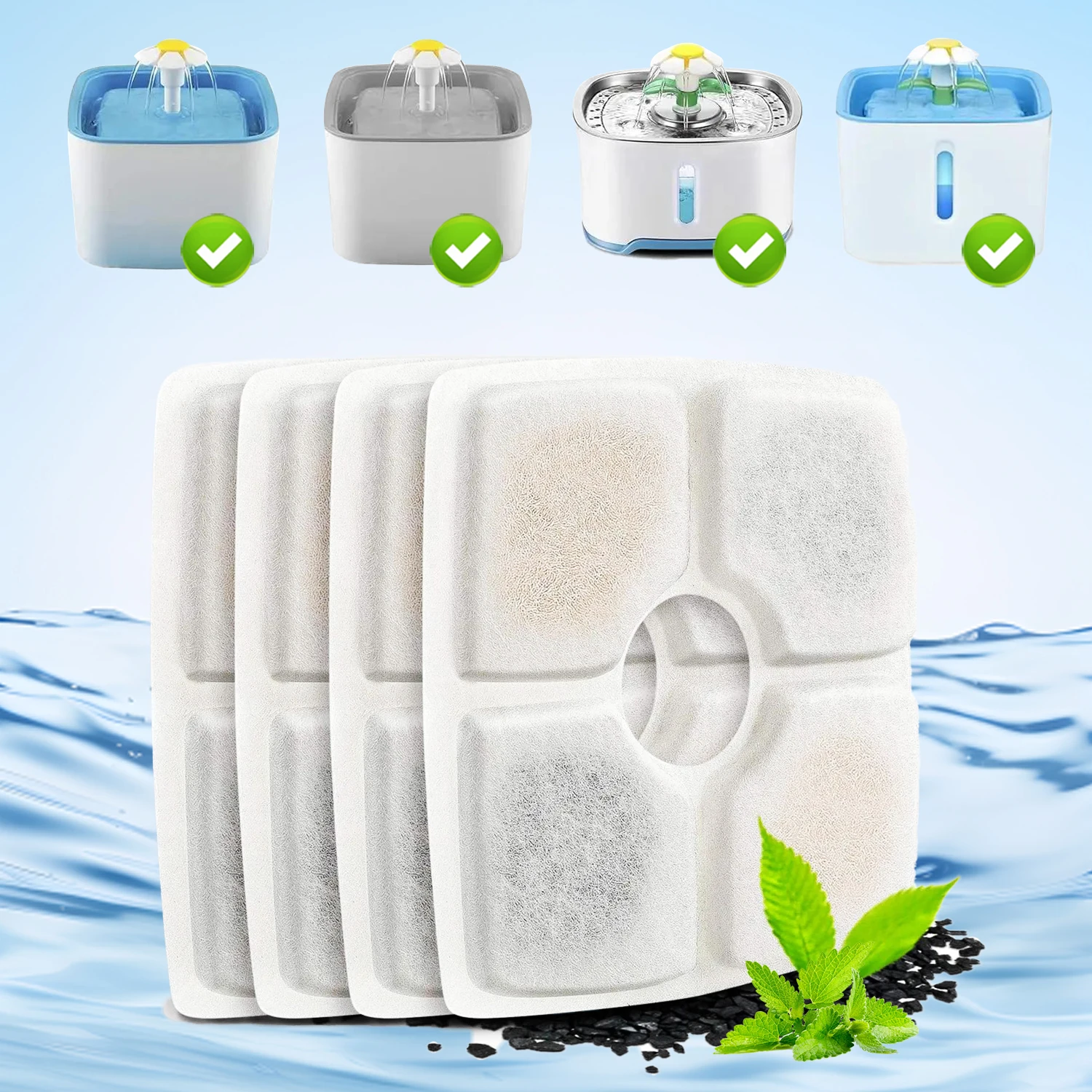 Pet Cat Water Fountain Filter Multi-Layer Filtration System with Activated Carbon Replacement 1005010157134749
